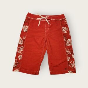 Vtg Y2k Tommy Hilfiger red and white tropical floral print wide leg board shorts